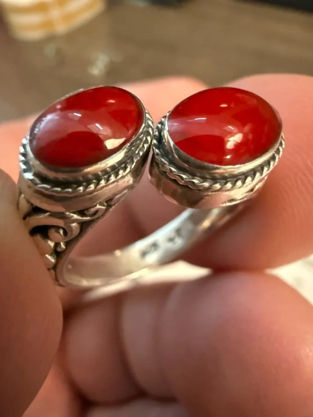 Sterling silver red jasper bypass ring by Samuel B